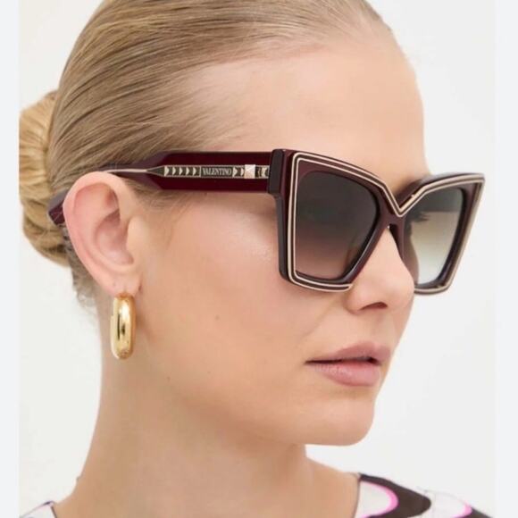 New! Valentino V GRACE VLS 126B Chic Oversized Burgundy Sunglasses, Authentic main image 9